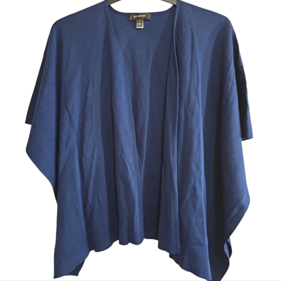 St. John Milano Knit Poncho Cardigan Deep Blue Medium Small Flaw - Picture 1 of 8